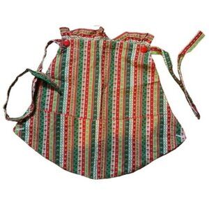 Vintage Christmas Print Apron with Pockets & Button Accents Adjustable Ties 66"